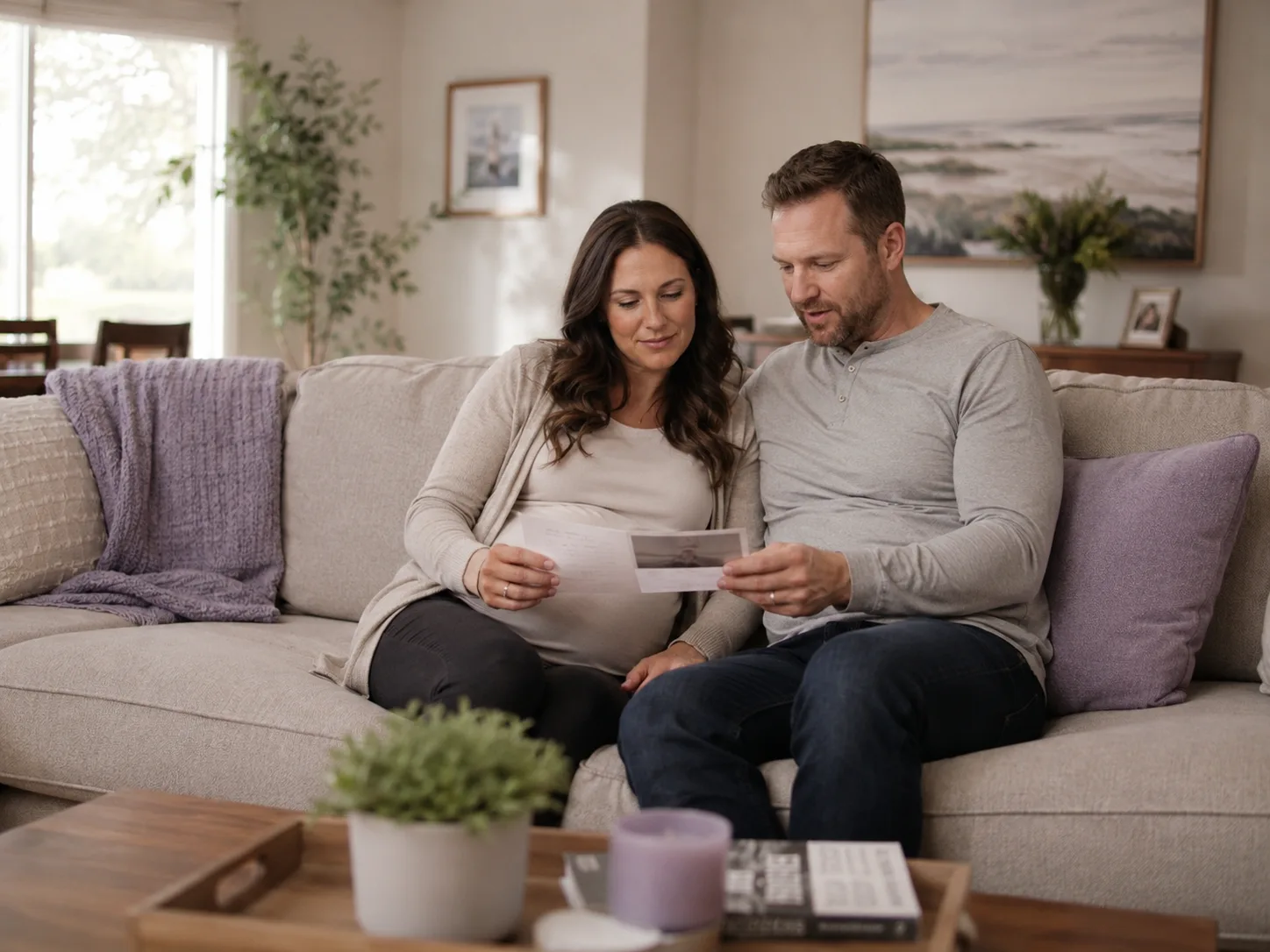 Expecting couple reviewing questions together before choosing their birth team.