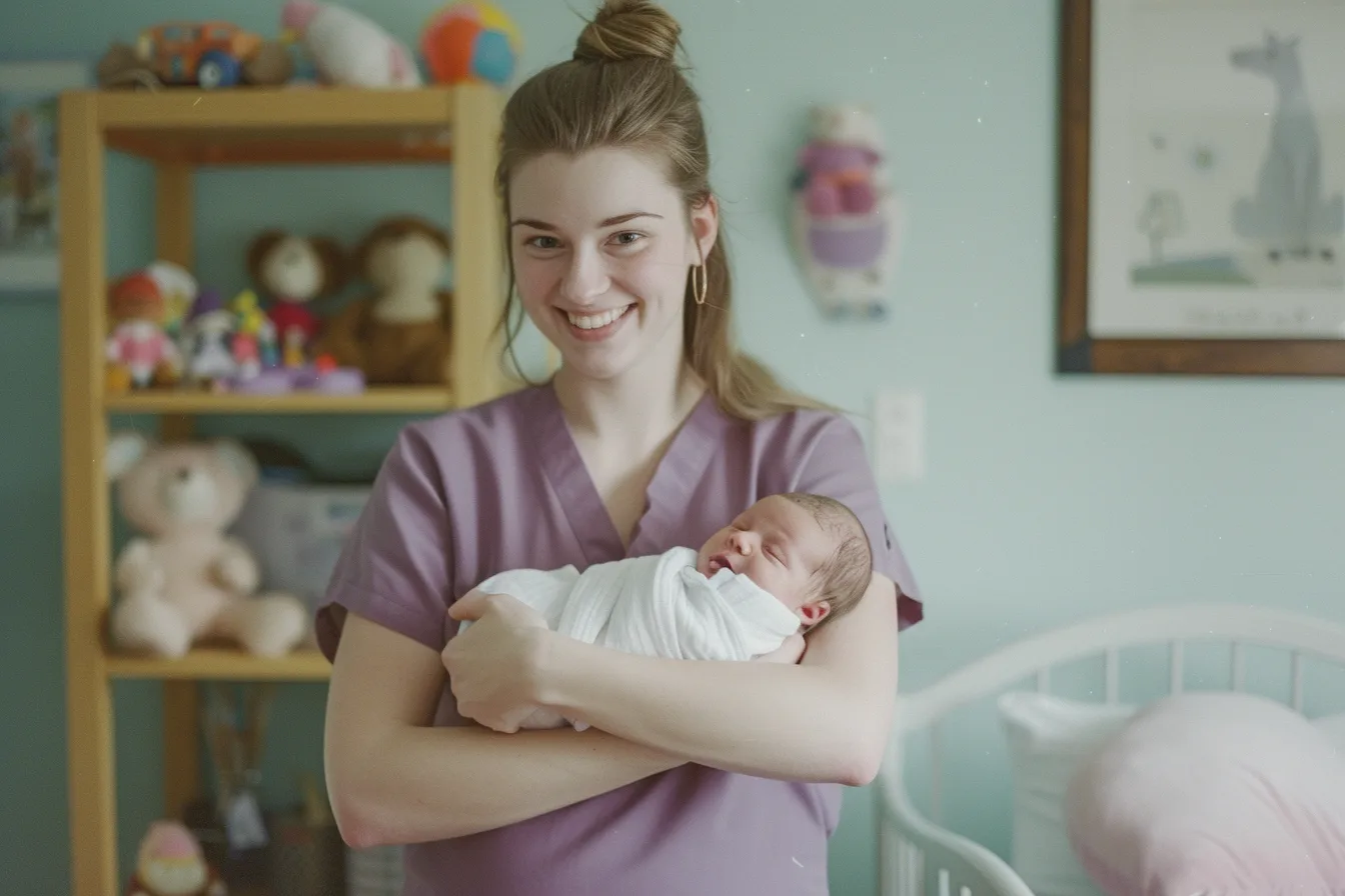 Doula holding baby